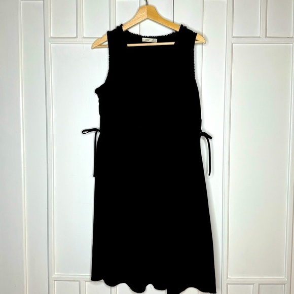 Dex Baby Doll Aline Dress Flirty Ruffles Bows on side Pleated at Waist Black Med - Picture 2 of 16